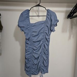 Love Tree Sky Blue Off Shoulder Strapless Bodycon Textured Ruffle Dress